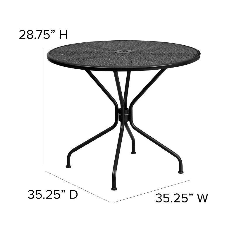 Flash Furniture Oia Commercial Grade 35.25" Round Black Indoor-Outdoor Steel Patio Table Set with 4 Round Back Chairs