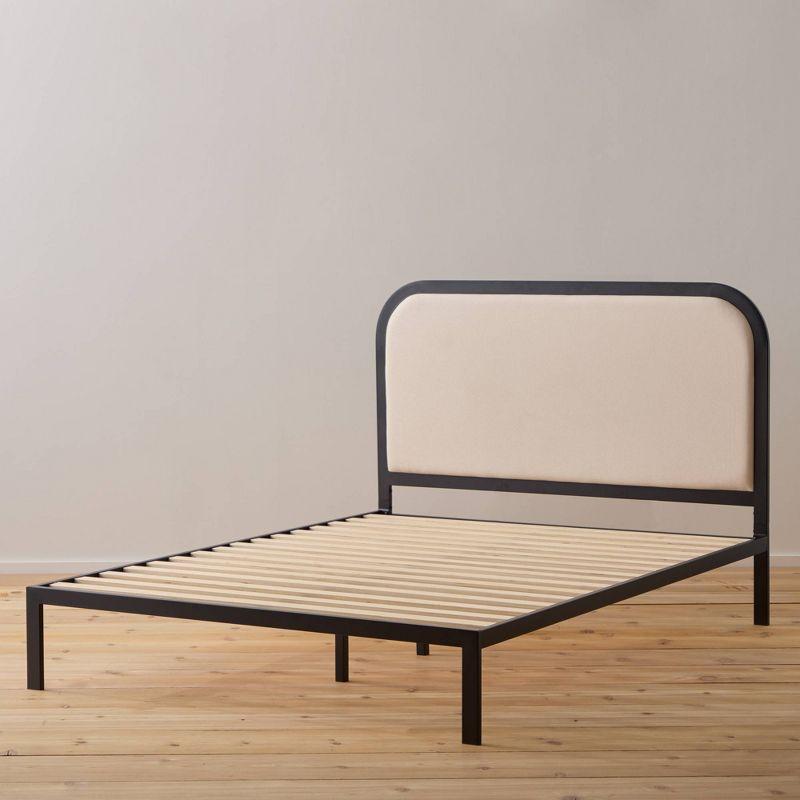 Brookside Metal Bed Frame with Rounded Upholstered Headboard