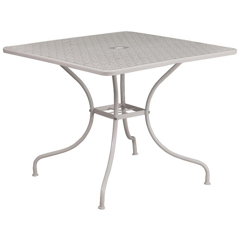 Flash Furniture Oia Commercial Grade 35.5" Square Light Gray Indoor-Outdoor Steel Patio Table with Umbrella Hole