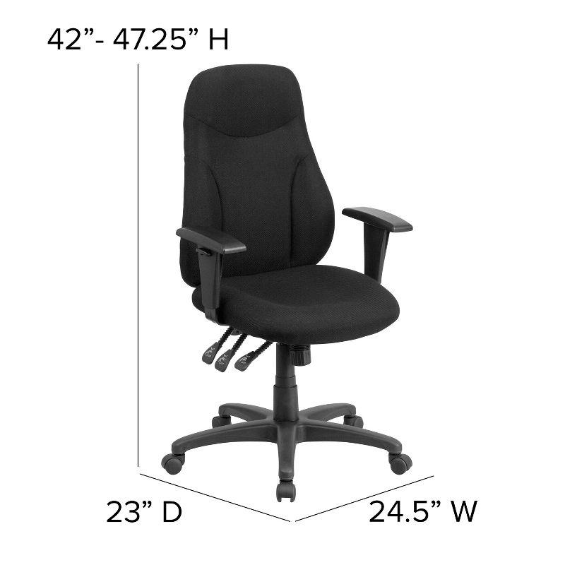 Flash Furniture High Back Black Fabric Multifunction Swivel Ergonomic Task Office Chair with Adjustable Arms