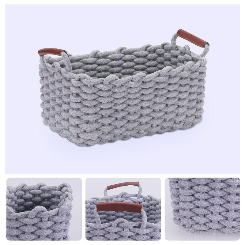 Gray Handcrafted Cotton Rope Rectangular Storage Baskets Set