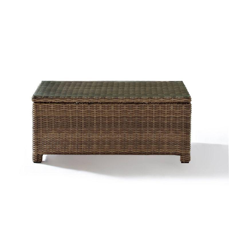 Bradenton Outdoor Wicker Coffee Table: Weathered Brown, Tempered Glass Top, UV-Resistant - Crosley