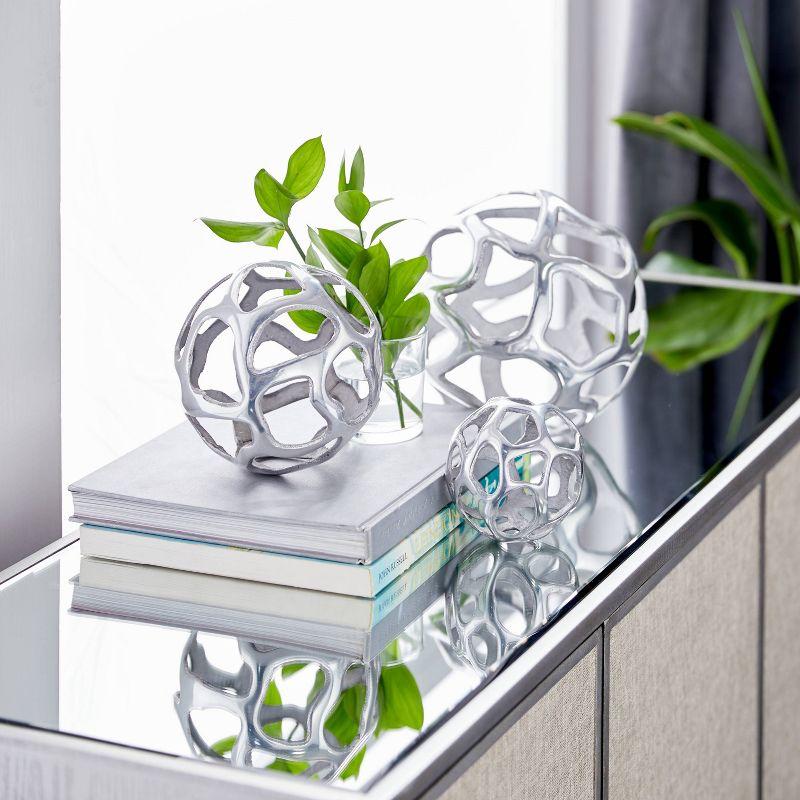 Olivia & May Set of 3 Decorative Aluminum Balls Silver : Textured Orb Sculptures for Tabletop Decor