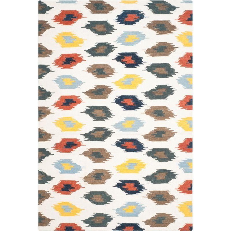Dhurries DHU648 Hand Woven Area Rug - Ivory/Multi - 6'x9' - Safavieh.