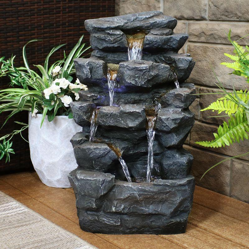 Sunnydaze 24"H Electric Polyresin Grotto Falls Outdoor Water Fountain with LED Lights