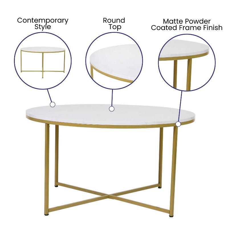 Elegant Round White Marble Coffee Table with Gold Crisscross Base