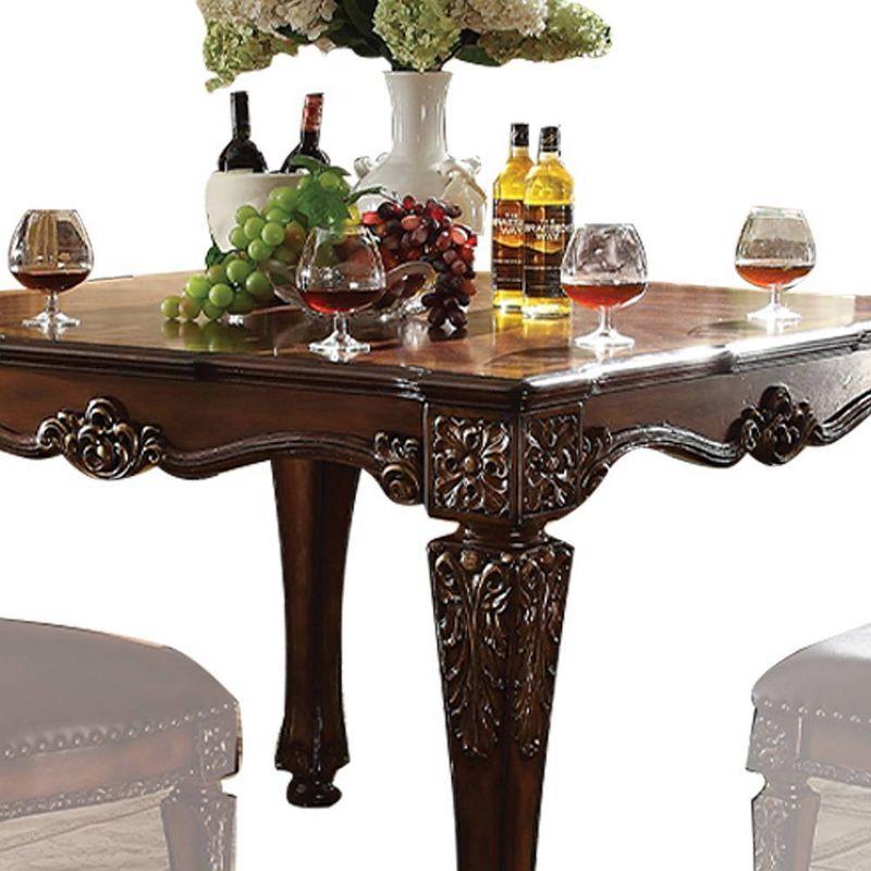 54" Vendome Accent Table Cherry Finish - Acme Furniture: Square, Turned Wood Legs, Floral Motifs