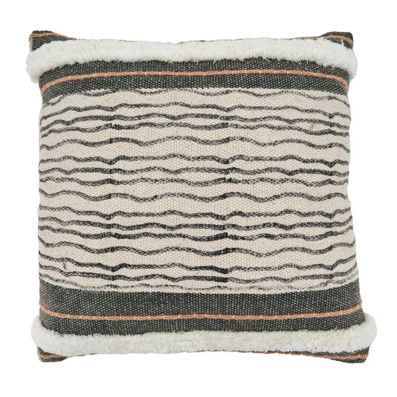 20" Square Embroidered Cotton Throw Pillow with Stripe Design