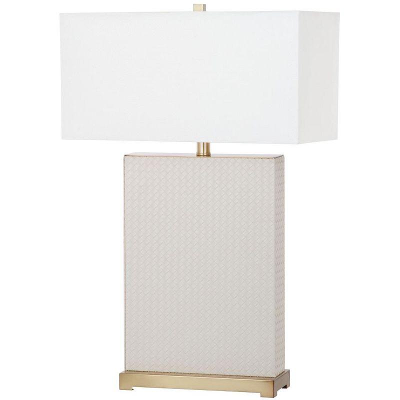 Arcadian Cream Faux Leather Geometric Table Lamp Set of 2