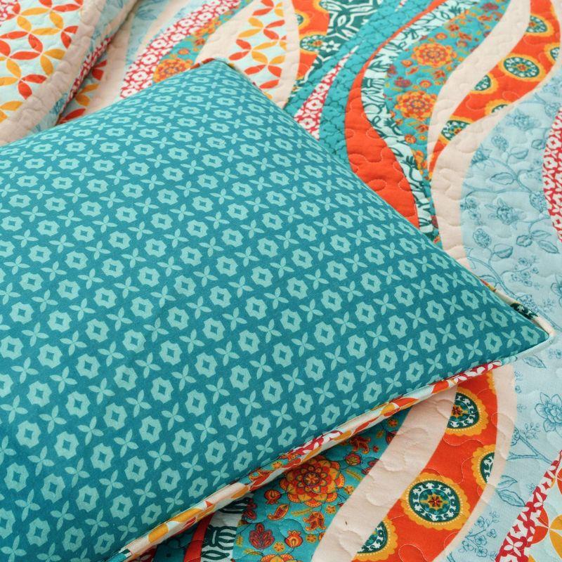 Turquoise and Orange Cotton Reversible Full Quilt Set