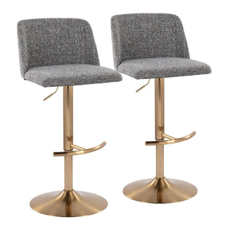 Grey Noise Fabric Gold Metal Adjustable Swivel Barstools Set of 2