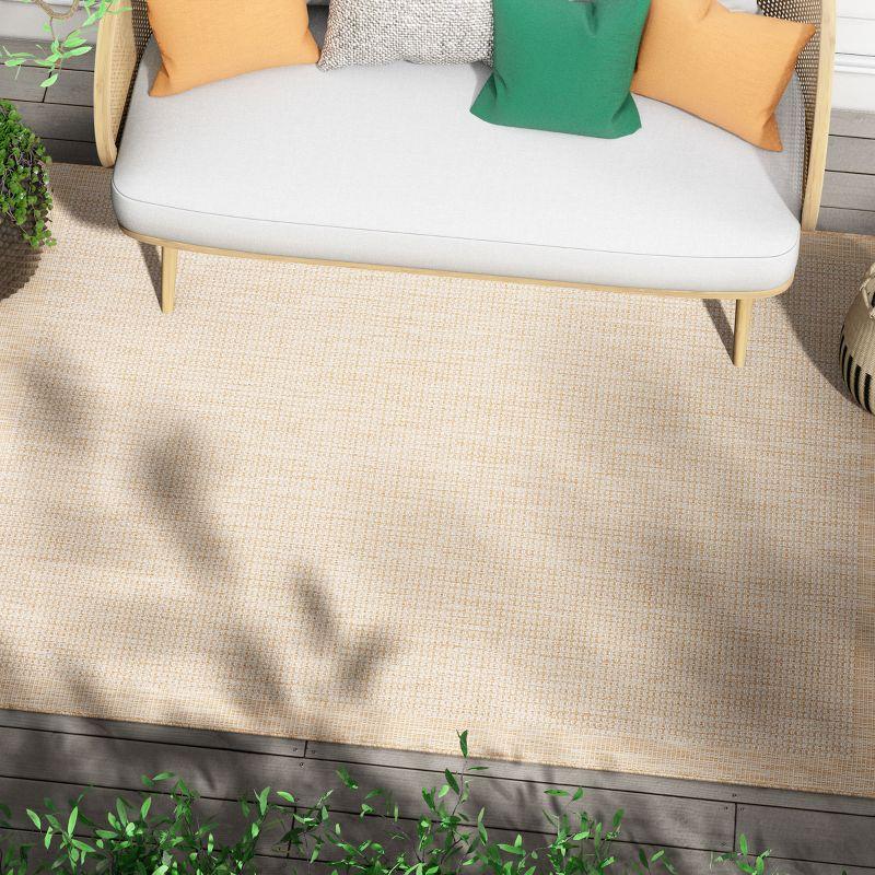 Well Woven Medusa Odin Solid Color Striped Border Indoor/Outdoor Ivory Flatweave Rug