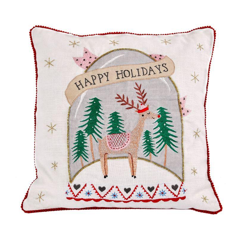 Embroidered Cotton Reversible Throw Pillow