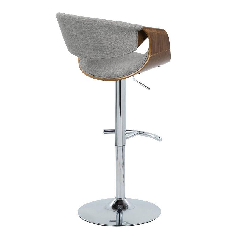 Curvo Light Gray Adjustable Swivel Barstool with Walnut Armrests