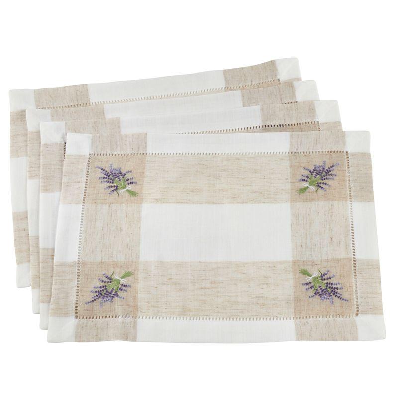 Ivory Embroidered Lavender Hemstitch Placemats, Set of 4