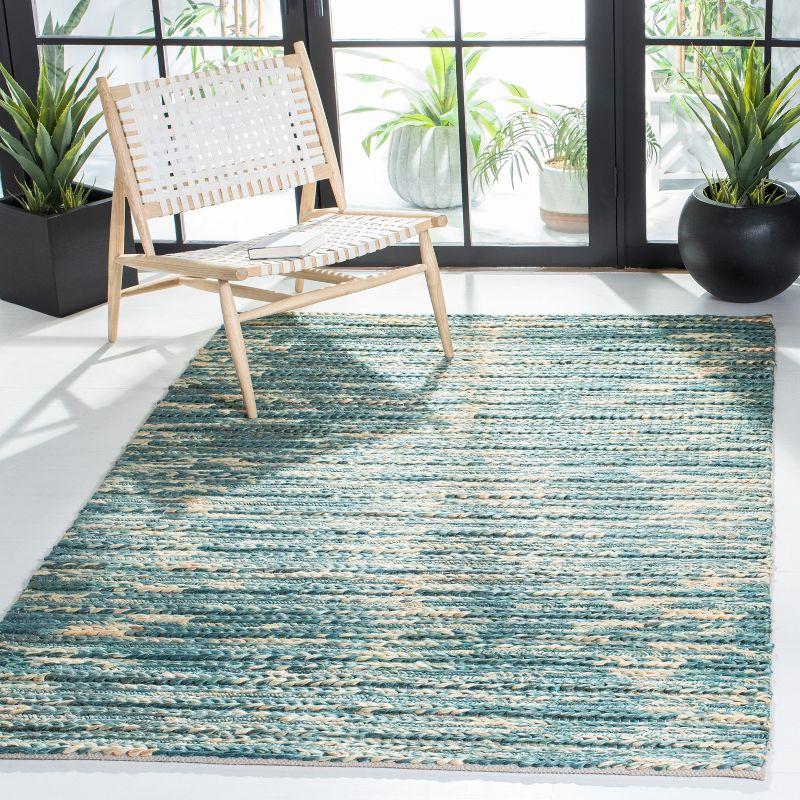 Hand-Woven Dark Green and Natural Cotton Area Rug - 5x8 Feet