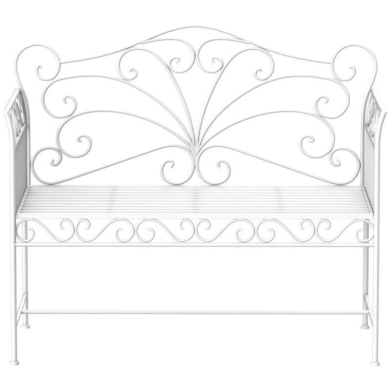 Outsunny 44.75" Antique-Style Outdoor Patio Garden Bench, Metal Loveseat with Ivy Pattern on the Backrest, Cream White