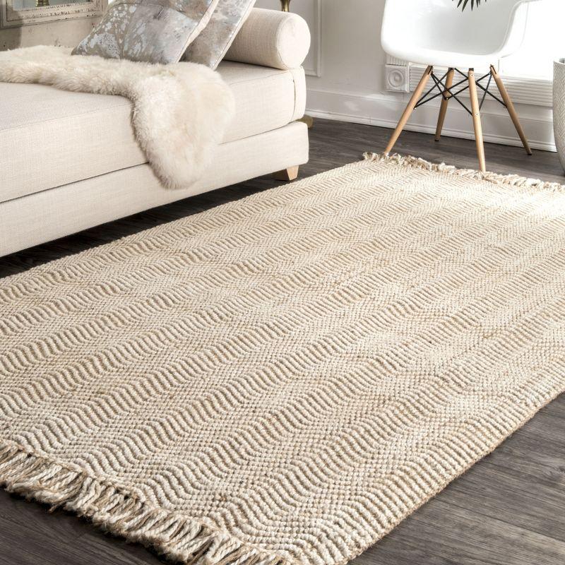 Nuloom Don Solid 6x9 Jute Area Rug for Dining Room Rug Neutral Rug Living Room Rug Kitchen, Natural/White