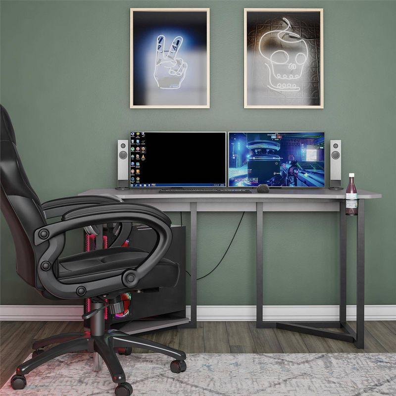 ErgoQuest Gray Gaming Desk with USB, Cup Holder & Headphone Hook