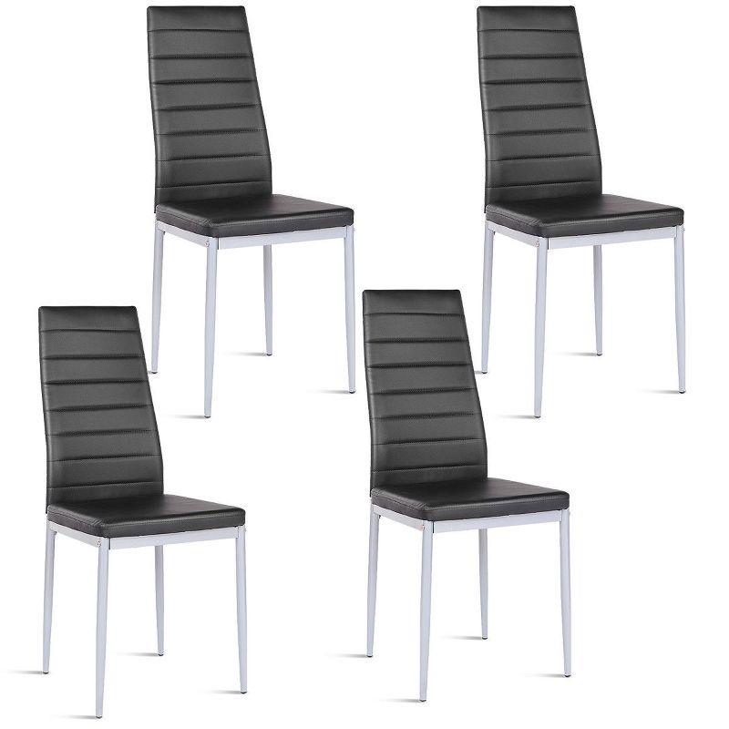 Set of 4 Black Faux Leather High Back Side Chairs