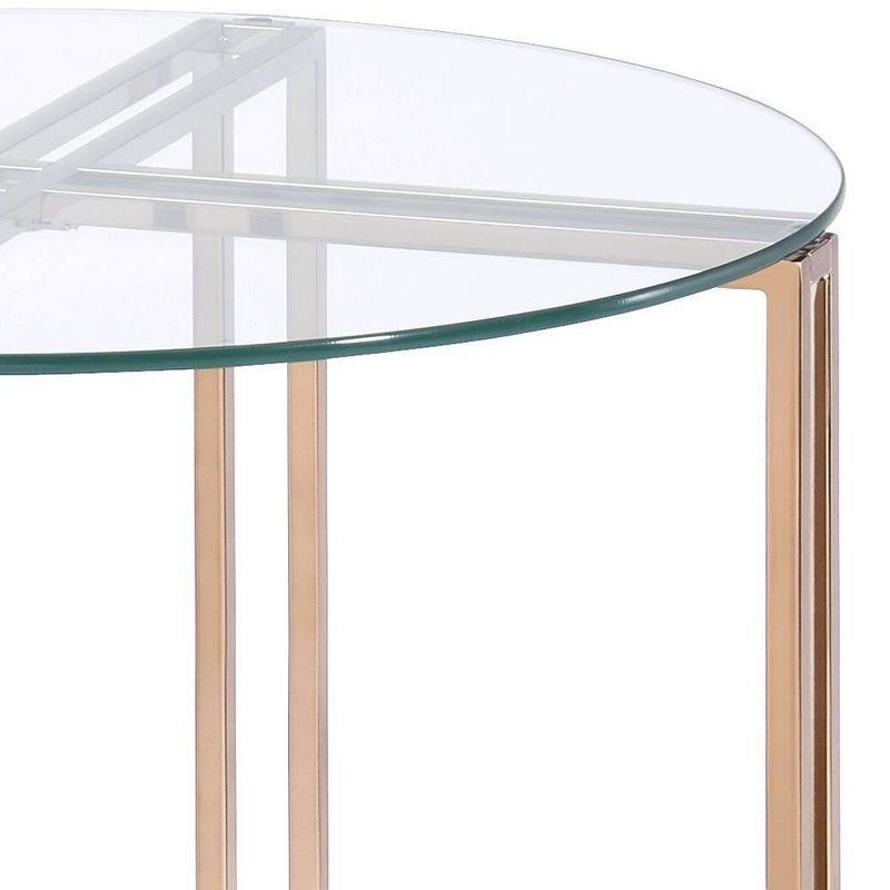 23" Veises Accent Table Champagne - Acme Furniture: Round Glass Top, Metal Frame, Spot Clean