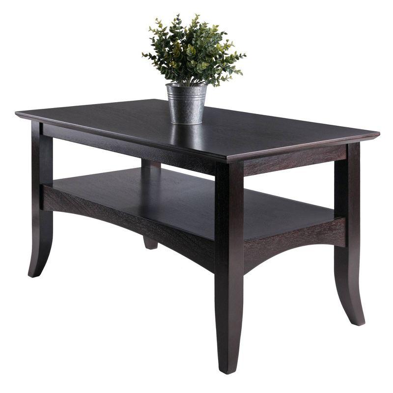 Camden Coffee Table Coffee - Winsome: Solid Wood, Flared Legs, Storage Shelf