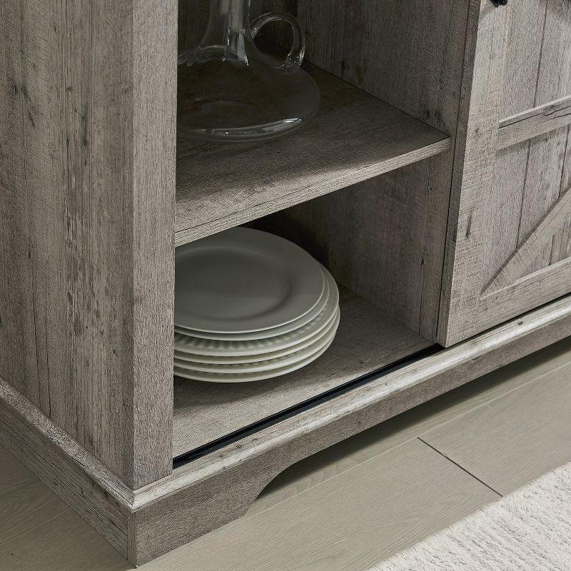 SinCiDo 54" Wine Bar Cabinet w/Sliding Barn Door, Kitchen Coffee Bar Cabinet w/Wine & Glass Rack, 3 Drawers, Large Buffet Sideboard, Light Rustic Oak