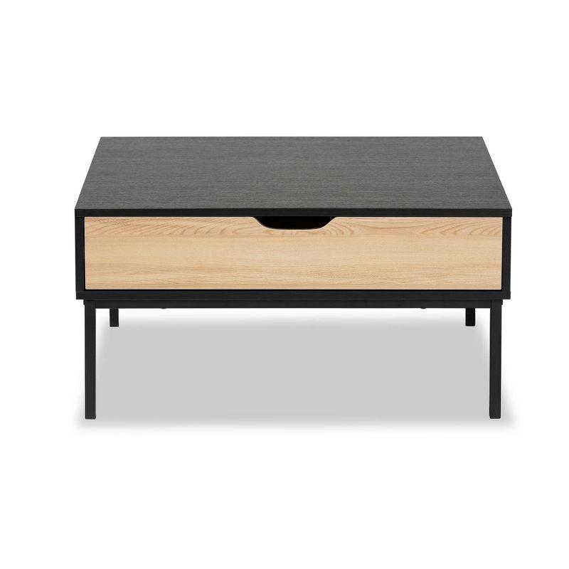 Haben Two-Tone Wood Coffee Table Oak Brown/Black - Baxton Studio: Industrial Style, Square Shape, Metal Frame