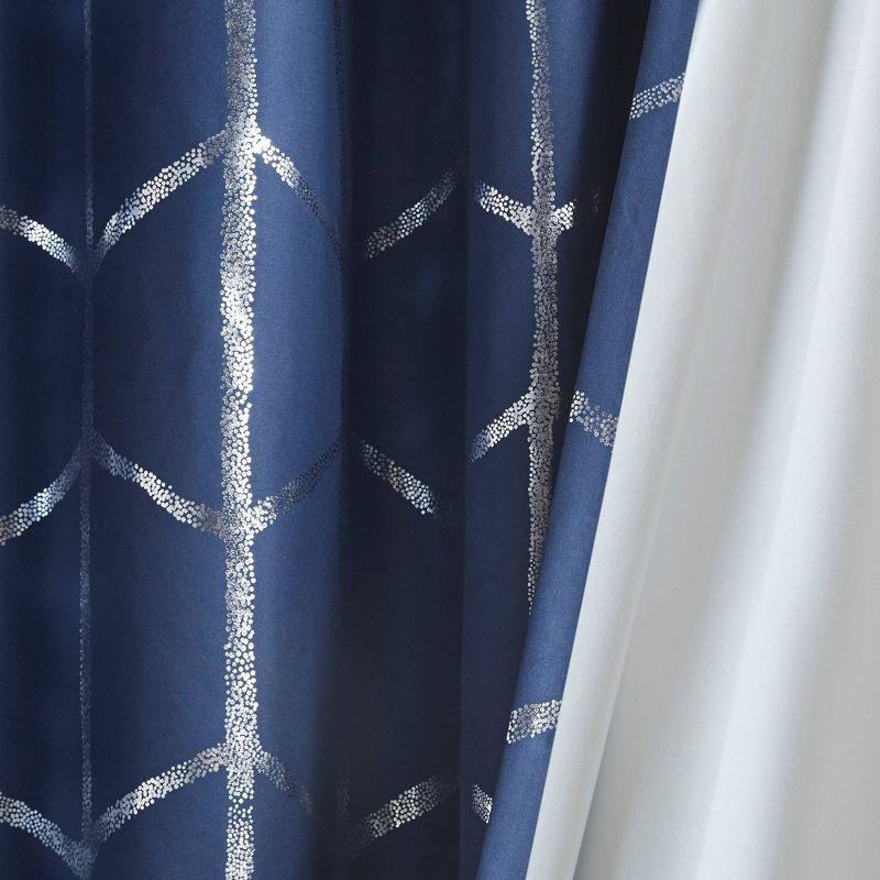 63"x50" Arielle Total Blackout Metallic Printed Curtain Panel Navy: Intelligent Design, Geometric Grommet Top, Energy Efficient