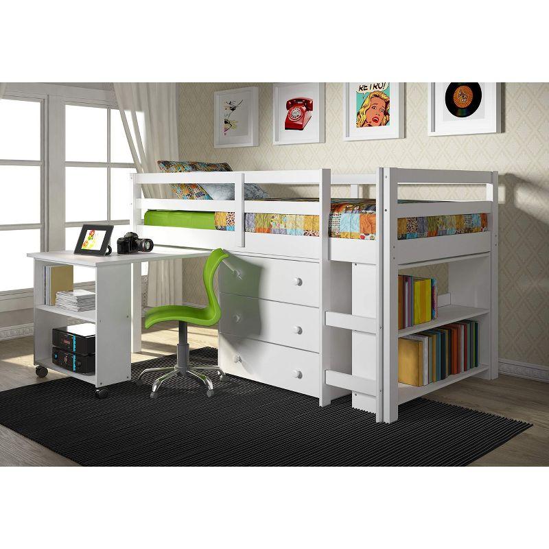 Donco Kids Study & Sleep Twin White Low Loft Bed