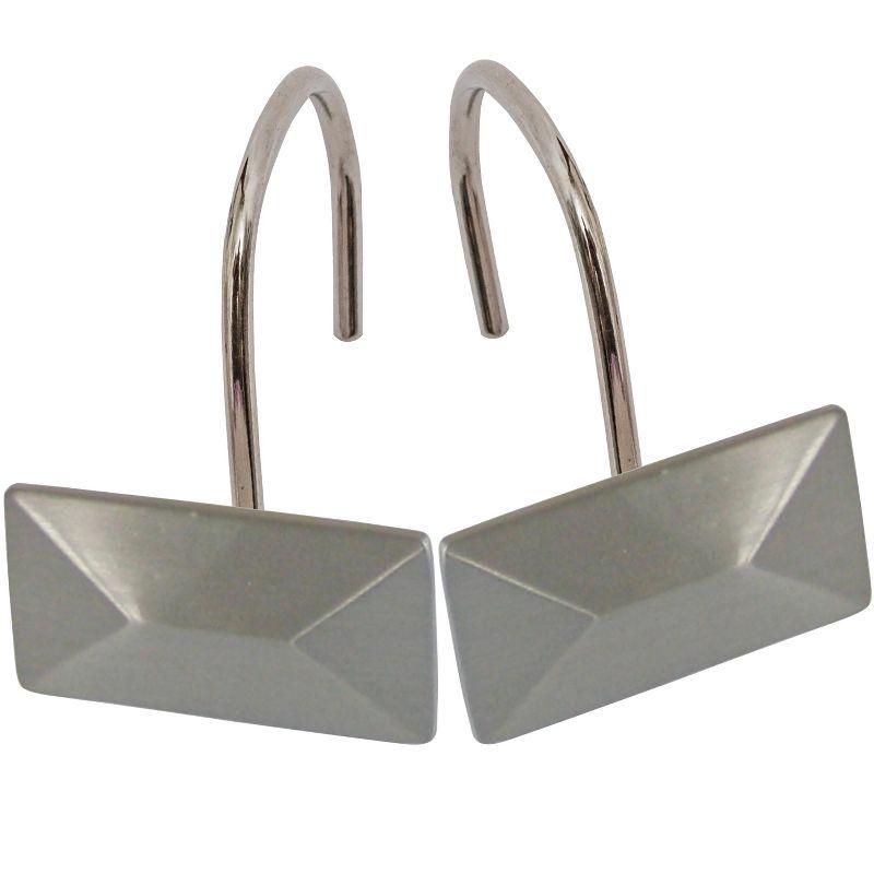 Home Mart Goods 12 Piece Set - Satin Nickel Heavy Duty Shower Rectangle Curtain Hooks Rings Rustproof Metal