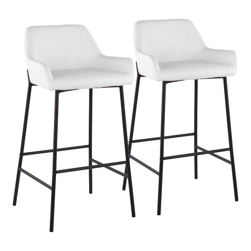 Daniella Industrial Black Metal and White Faux Leather Barstools - Set of 2