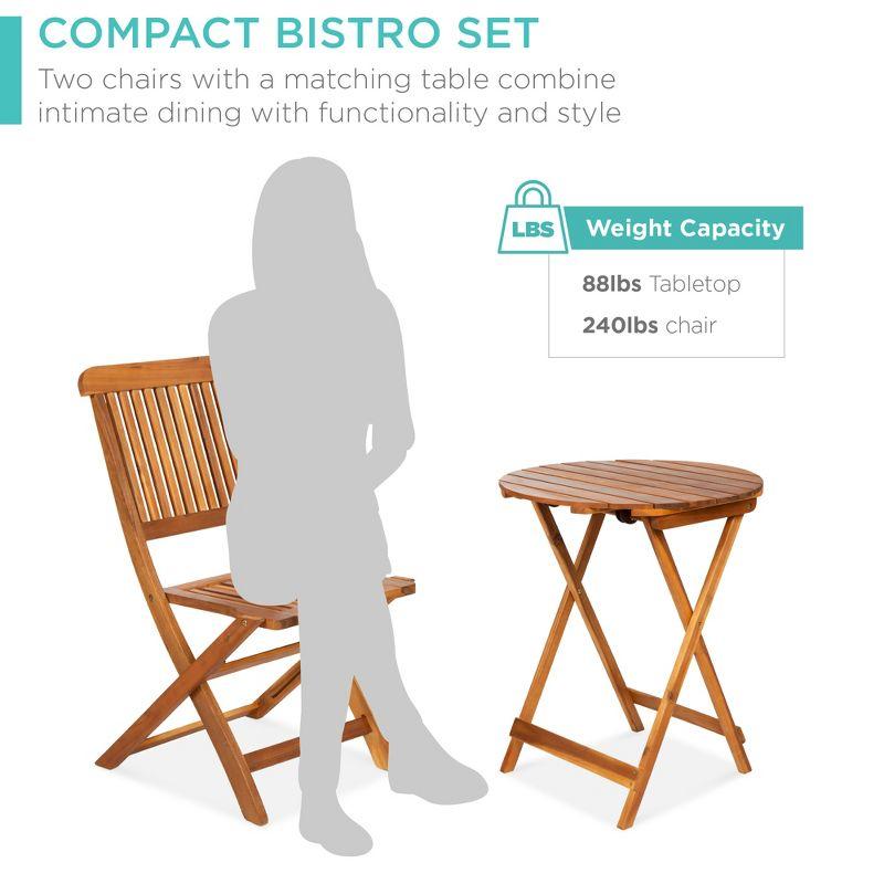 Best Choice Products 3-Piece Acacia Wood Bistro Set, Folding Patio Furniture w/ 2 Chairs, Table, Teak Finish - Natural