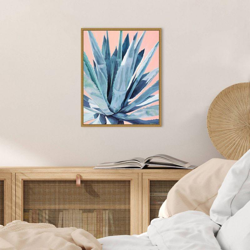 16" x 20" Agave with Coral by Alana Clumeck Framed Canvas Wall Art Gold - Amanti Art