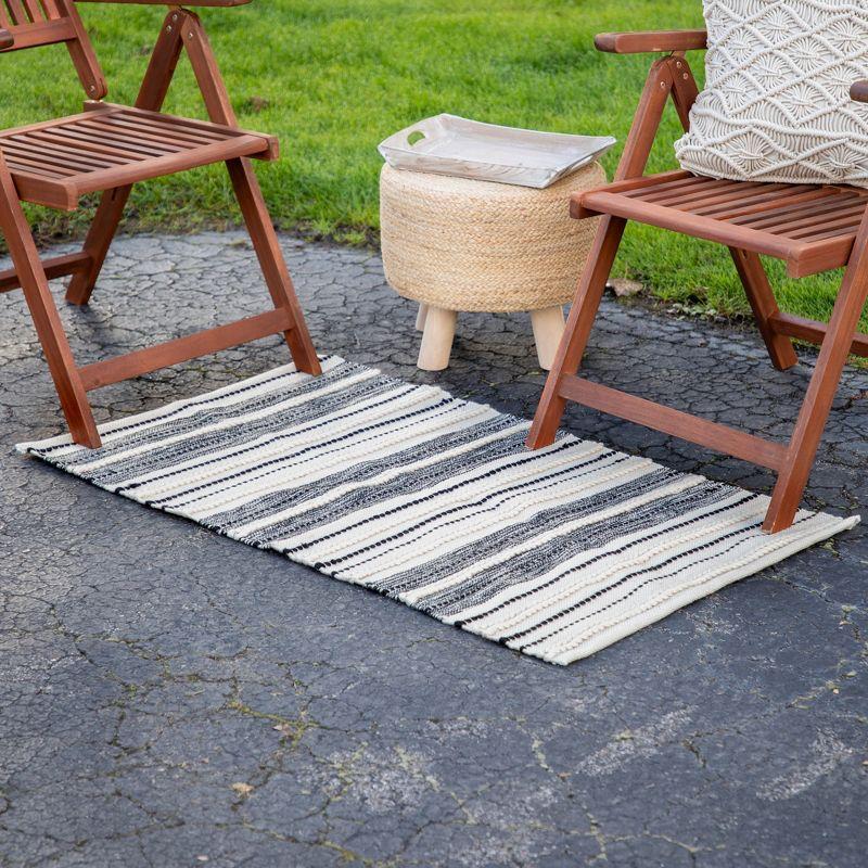 Cream and Black Handloom Woven Rectangular Outdoor Rug