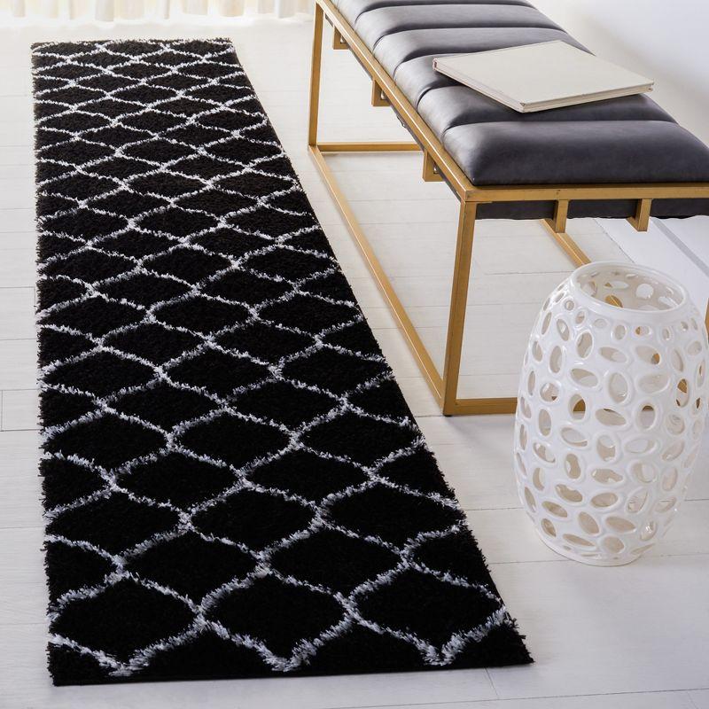 Black and White Synthetic Shag Runner Rug, 2' x 9'