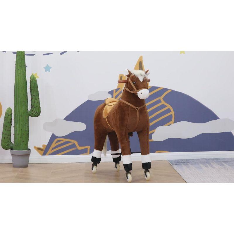 Qaba Kids Ride-on Walking Horse with Easy Rolling Wheels, Soft Huggable Body, & a Large Size for Kids 5-16 Years