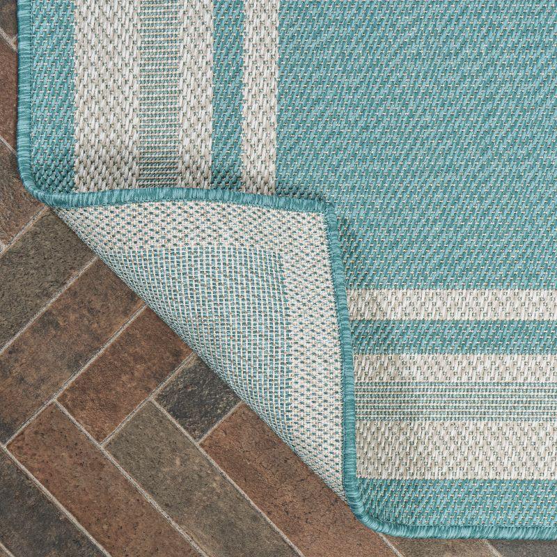 5' x 8' James Modern Border Stripe Indoor/Outdoor Area Rug, Aqua/Beige - JONATHAN Y