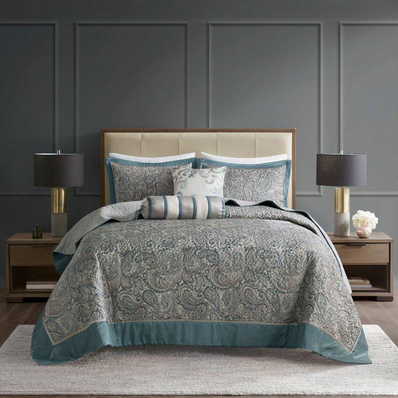 Madison Park Aubrey 5 Piece Jacquard Bedspread Set with Throw Pillows