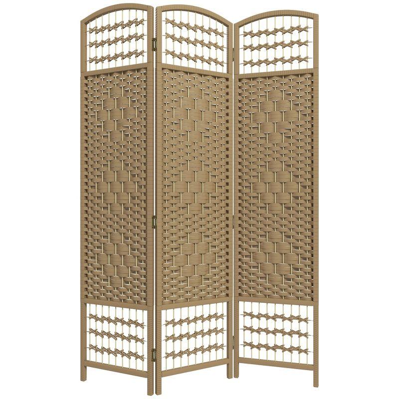 HOMCOM 3 Panel Room Divider, Folding Privacy Screen, 5.6' Room Separator, Wave Fiber Freestanding Partition Wall Divider, Natural