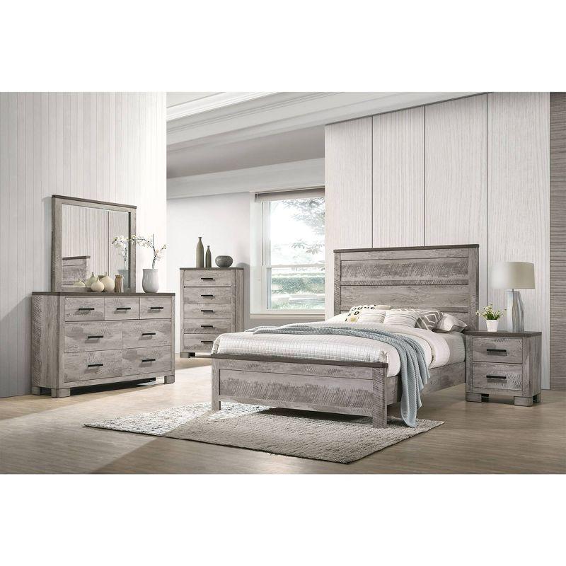 Rustic Gray King Wood Panel Bed with Headboard and Slats