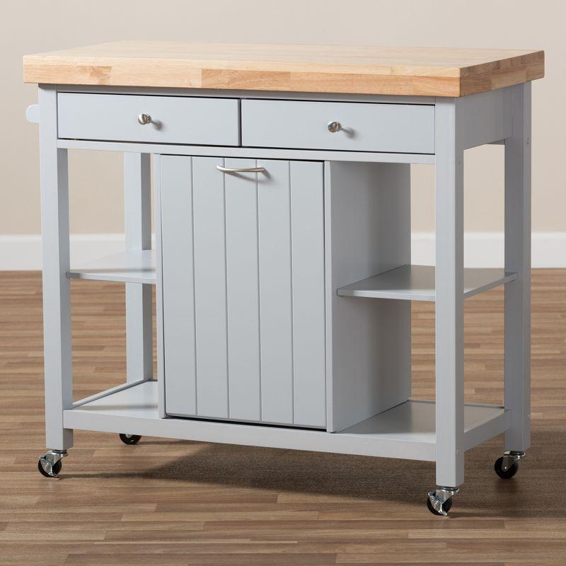 Hayward Kitchen Cart: Storage, Prep Station, Pull-Out Trash - Baxton Studio