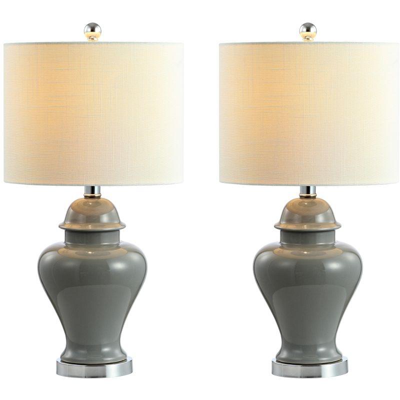 Gray Ceramic and Chrome Ginger Jar Table Lamp Set