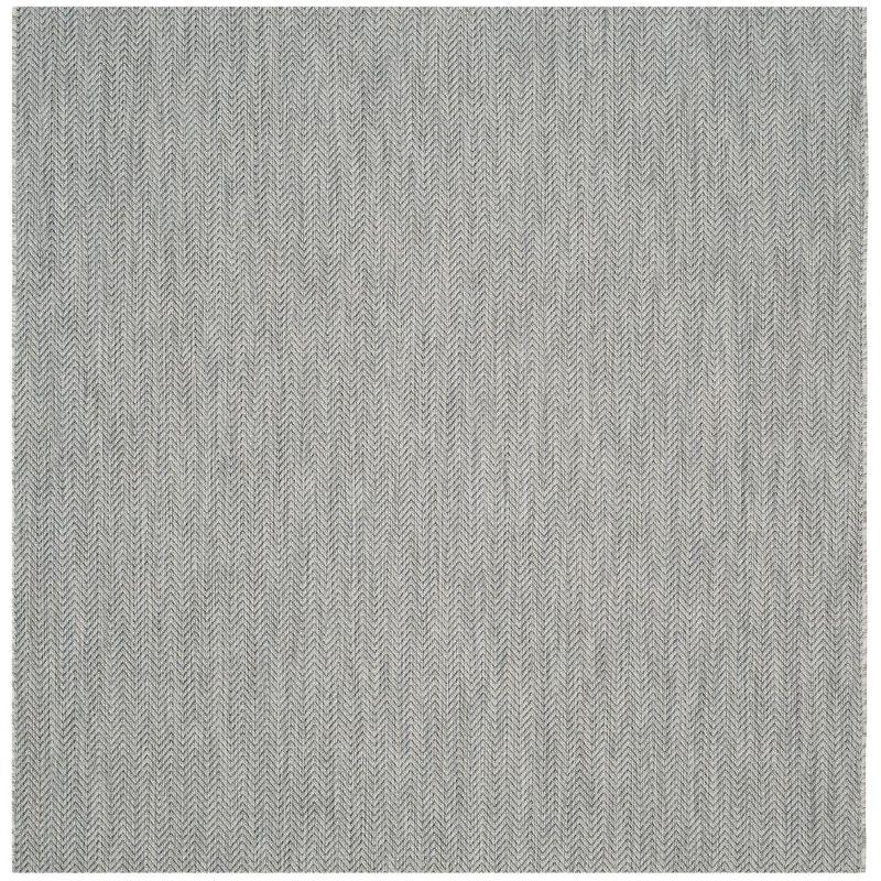 Grey and Navy Reversible Square Synthetic Area Rug