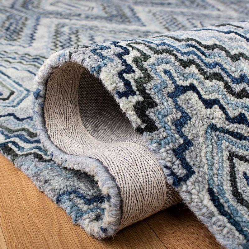 Rustic-Chic Blue Geometric Wool Square Area Rug - 7'x7'