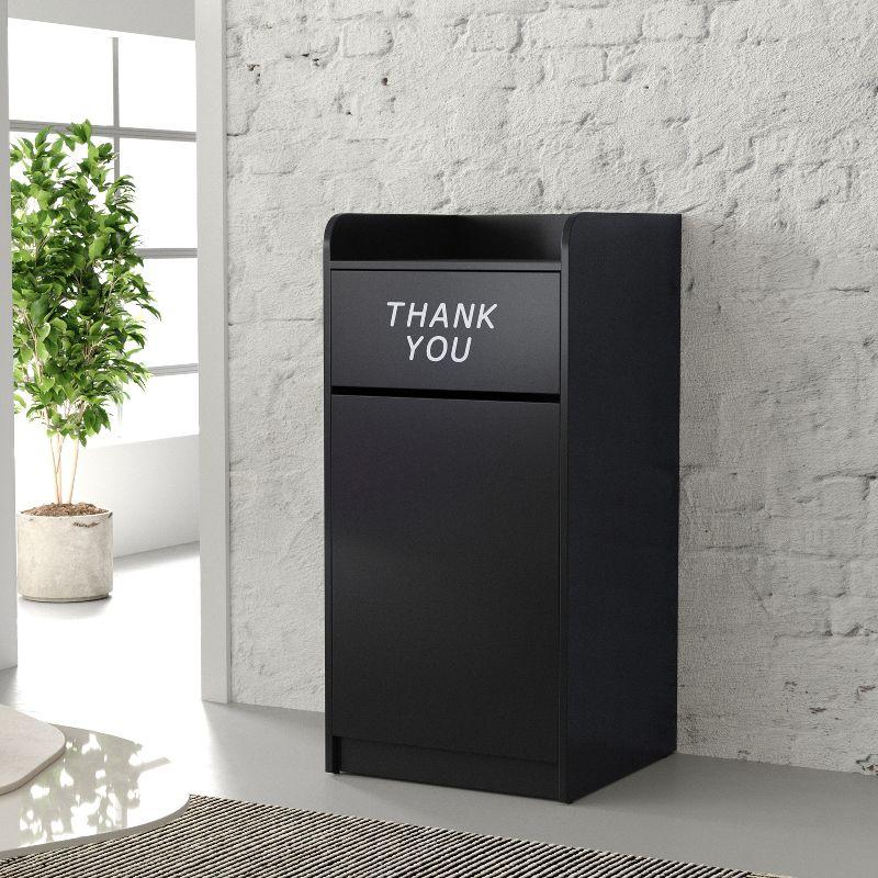 Black Wood Tray Top Trash Receptacle with Thank You Text