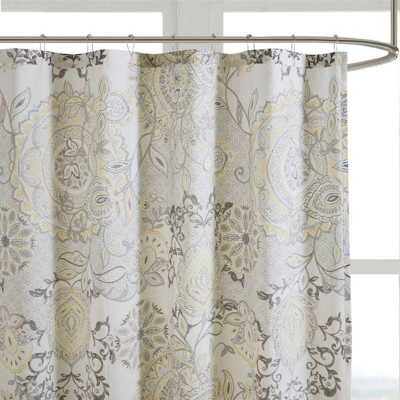 Isla Yellow and Black Cotton Floral Shower Curtain