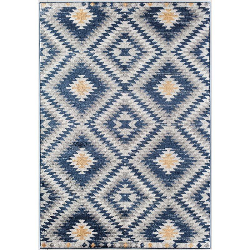 Soleil Reversible Blue Synthetic 5' x 7' Stain-Resistant Area Rug