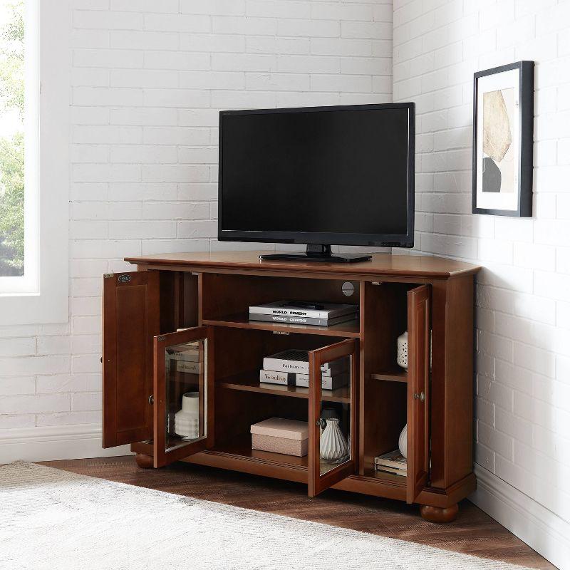 Alexandria Corner TV Stand for TVs up to 48" Dark Red - Crosley: Hardwood Frame, Brass Hardware, Cable Management