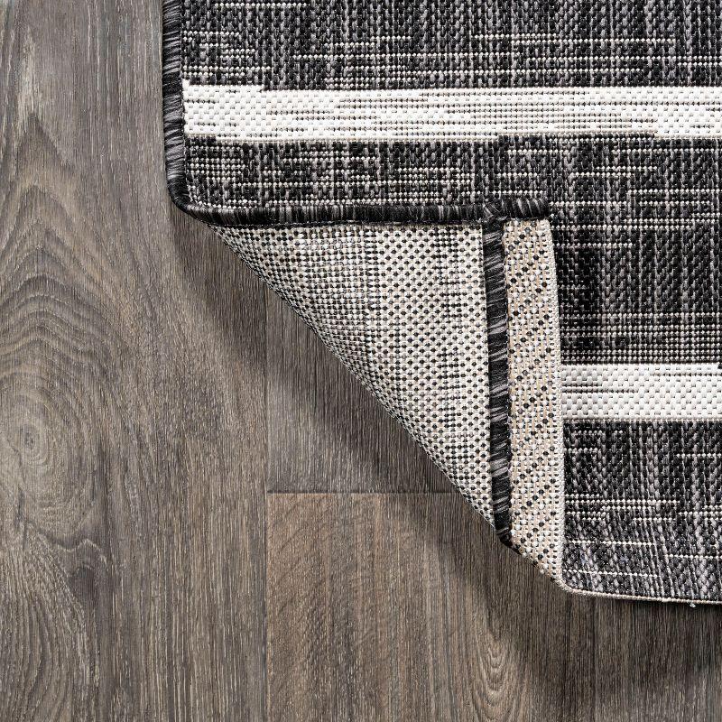 2' x 8' Colonia Berber Stripe Indoor/Outdoor Runner Rug, Black/Ivory - JONATHAN Y